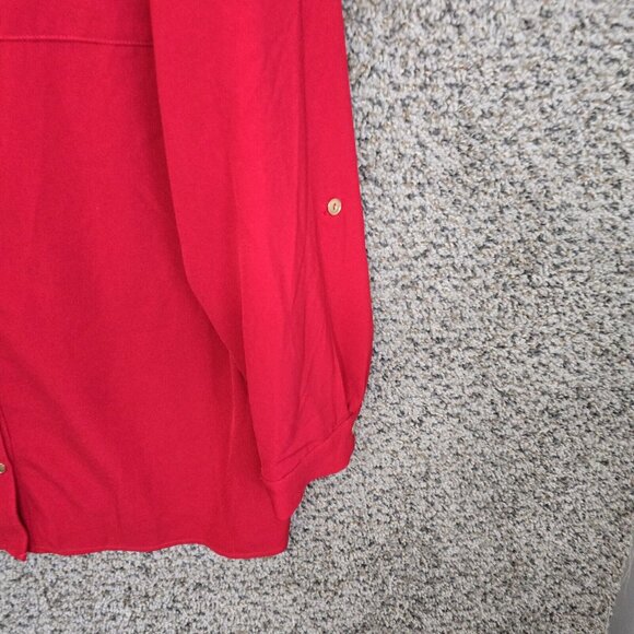 Susan Graver Top Womens Plus 18W Red Button Up Long Sleeve Blouse Casual Ladies - Picture 2 of 7